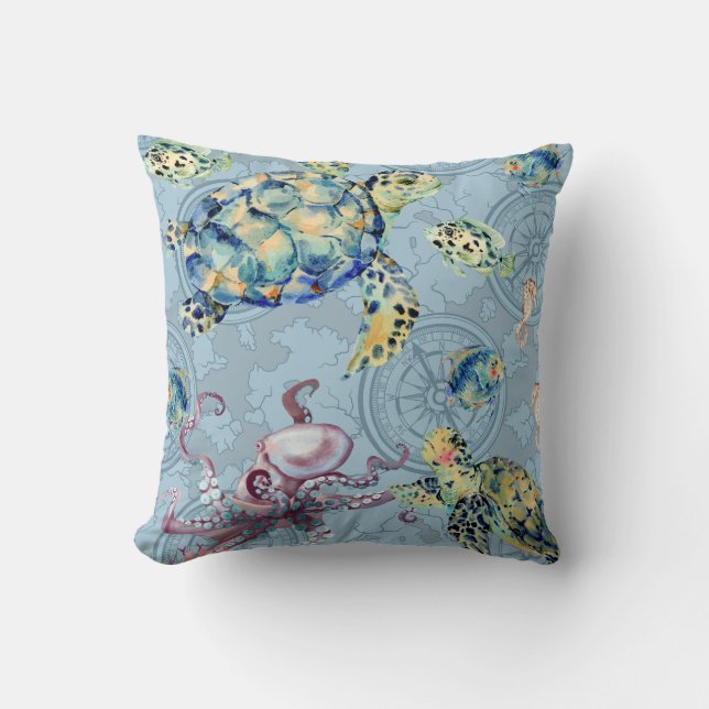 Nautical Under the Sea  Throw Pillow (Front)