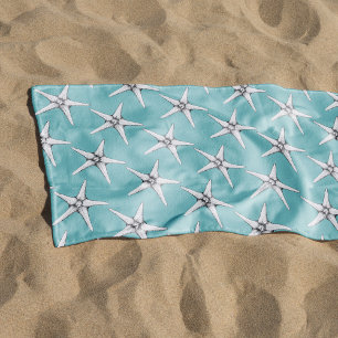 Nautical undersea modern white starfish pattern beach towel