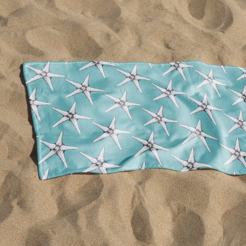 Nautical undersea modern white starfish pattern beach towel