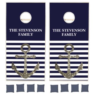 Nautical Vacation Family Name Anchor Sailing Cornhole Set