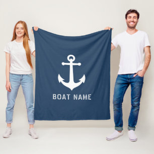 Nautical Vintage Anchor Boat Name Aqua Blue Fleece Blanket