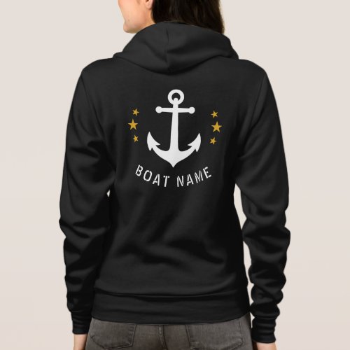 Nautical Vintage Anchor Boat Name Gold Star Black Hoodie