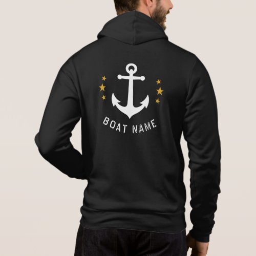 Nautical Vintage Anchor Boat Name Gold Stars Black Hoodie
