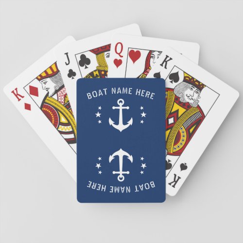 Nautical Vintage Anchor Boat Name Navy Blue Playing Cards