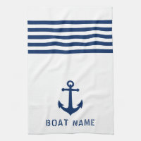 Nautical Vintage Anchor Boat Name Navy Blue White