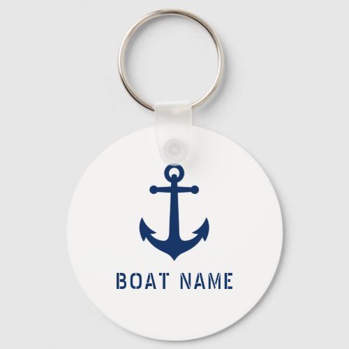 Nautical Vintage Anchor Boat or Name Navy  White Keychain
