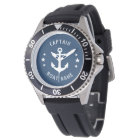 Nautical Vintage Anchor Captain Boat Name Navy