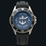 Nautical Vintage Anchor Captain Boat Name Navy Watch<br><div class="desc">A Nautical Vintage Anchor and Stars with Captain Rank or other title and Your Name or Boat Name on a Stylish Wrist Watch. This personalized Pocket Watch will not just time but also is a fun conversation piece. Perfect for Father's Day but also makes a great gift for any occasion....</div>