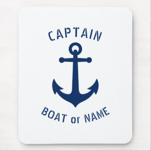 Nautical Vintage Anchor Captain Boat or Name Navy Mouse Pad