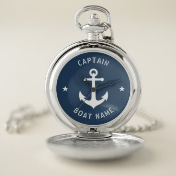 Nautical Vintage Anchor Captain & Boat Or Name Pocket Watch by AnchorIsle at Zazzle