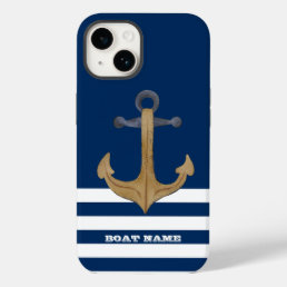Nautical,Vintage Anchor  Navy Blue Striped Case-Mate iPhone 14 Case