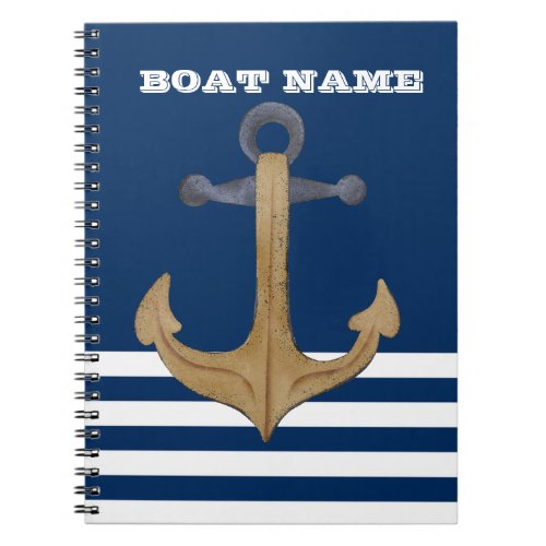 NauticalVintage Anchor  Navy Blue Striped  Notebook