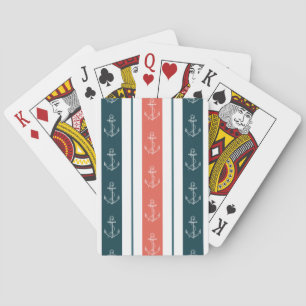 Nautical Vintage Anchor on Stripes Pattern Poker Cards