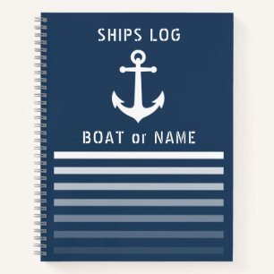 Nautical Vintage Anchor Ships Log Blue 8.5x11 Notebook