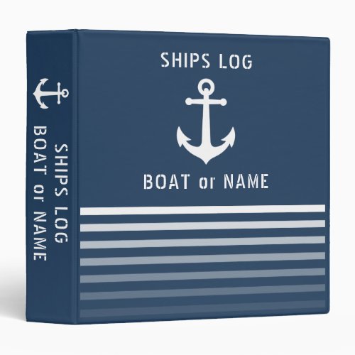 Nautical Vintage Anchor Ships Log Blue Stripe 3 Ring Binder