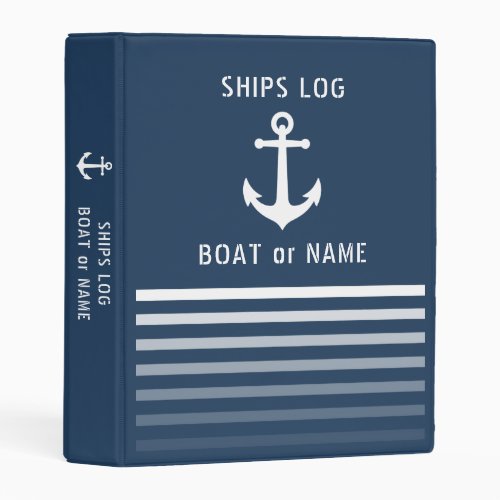 Nautical Vintage Anchor Ships Log Blue Stripe Mini Binder