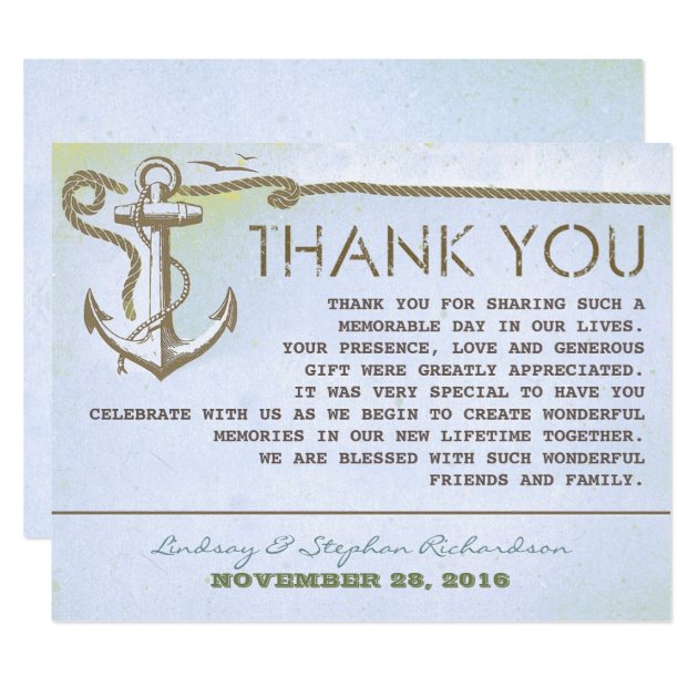 Nautical Vintage Anchor Wedding Thank You Cards