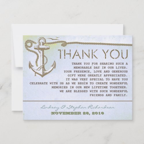 nautical vintage anchor wedding thank you cards