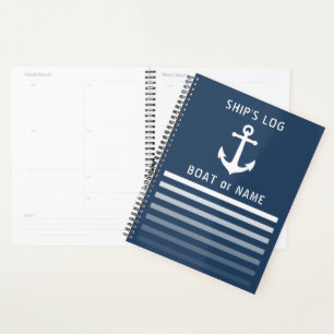 Nautical Vintage Anchor Your Ship's Log Blue Planner