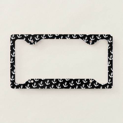 Nautical Vintage anchors pattern on Black License Plate Frame