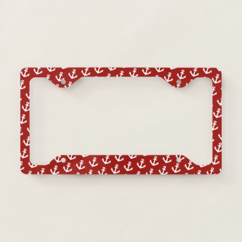 Nautical Vintage anchors pattern on Dark Red License Plate Frame