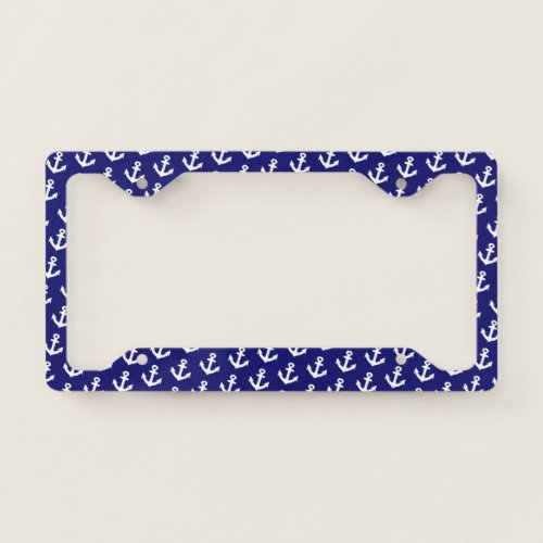 Nautical Vintage anchors pattern on Navy Blue License Plate Frame