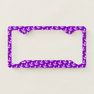 Nautical Vintage anchors pattern on neon purple License Plate Frame