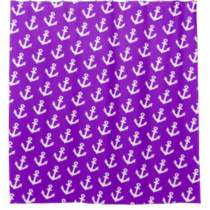 Nautical Vintage anchors pattern on neon purple Shower Curtain