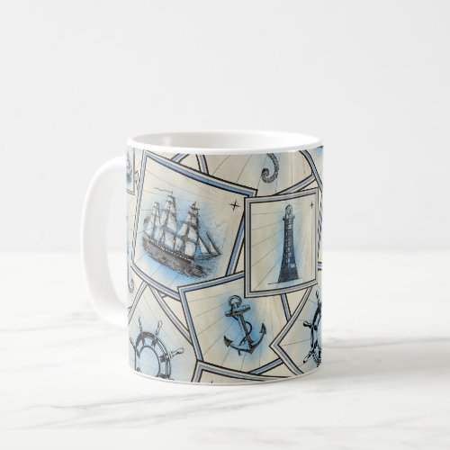 Nautical vintage collage illustration old chic coffee mug