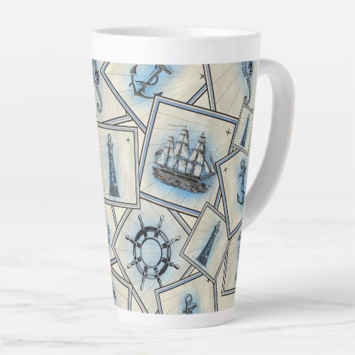 Nautical vintage collage sailing illustrations latte mug