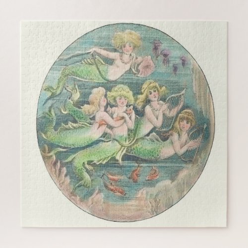 Nautical Vintage Fantasy Mermaids Cameo Jigsaw Puzzle