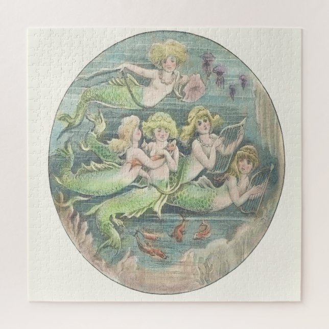 Nautical Vintage Fantasy Mermaids Cameo Jigsaw Puzzle (Vertical)