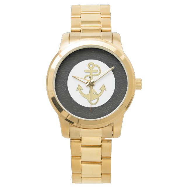 Nautical Vintage Gold Anchor Mens Watch (Front)