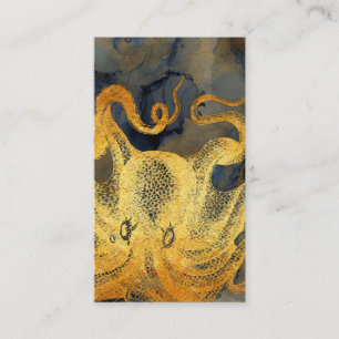Nautical Vintage Gold Octopus Black Ink Watercolor Business Card