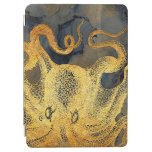 Nautical Vintage Gold Octopus Black Ink Watercolor iPad Air Cover