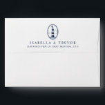 Nautical Vintage Lighthouse | Striped Pre-Adressed Envelope<br><div class="desc">Nautical lighthouse themed wedding envelopes featuring an inner liner with navy and white chic stripes.</div>