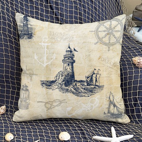 Nautical Vintage Lighthouse Throw Pillow