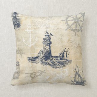 Nautical Vintage Lighthouse Throw Pillow