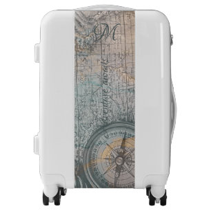 Nautical Vintage Map Compass Monogram Luggage