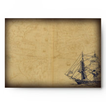 Nautical Vintage Map Ship Illustration Wedding