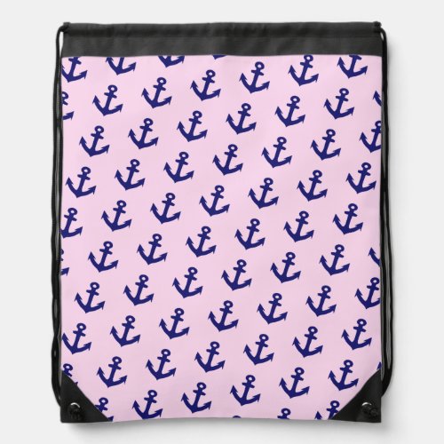 Nautical Vintage Navy Blue anchors pattern  Drawstring Bag