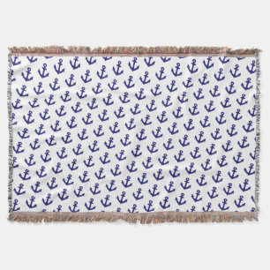 Nautical Vintage Navy Blue anchors pattern  Throw Blanket