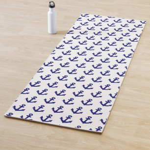 Nautical Vintage Navy Blue anchors pattern  Yoga Mat