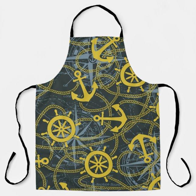 Nautical vintage pattern, anchor and map. apron (Front)