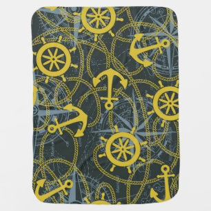 Nautical vintage pattern, anchor and map. baby blanket