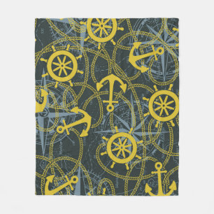 Nautical vintage pattern, anchor and map. fleece blanket
