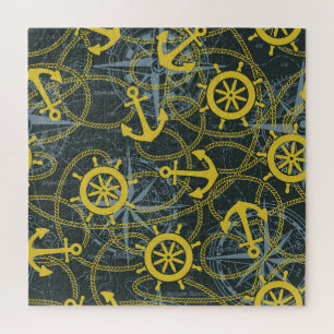 Nautical vintage pattern, anchor and map. jigsaw puzzle