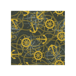 Nautical vintage pattern, anchor and map. wood wall art