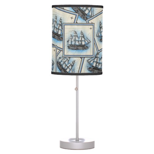 Nautical vintage sailing ship collage old table lamp