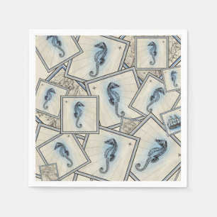 Nautical vintage seahorse atlas map collage napkins